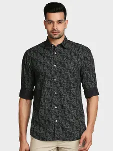 ColorPlus Men Green & Black Tailored Fit Opaque Printed Cotton Casual Shirt
