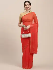 Saree mall Orange & Gold-Toned Embellished Sarees