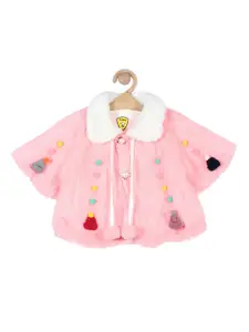 Lil Lollipop Girls Pink & Yellow Embellished Button Shrug