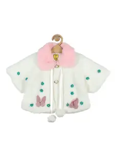 Lil Lollipop Girls White & Teal Embellished Button Shrug