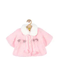 Lil Lollipop Girls Pink & White Colourblocked Embellished Button Shrug