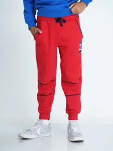 mackly Boys Red & Navy Blue Printed Joggers