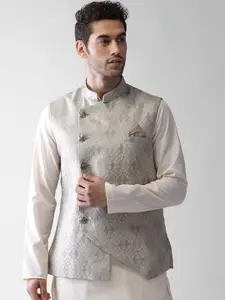 KISAH Men Grey Printed Nehru Jacket