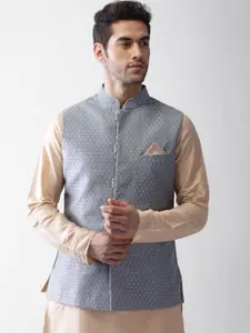 KISAH Men Grey Printed Nehru Jacket