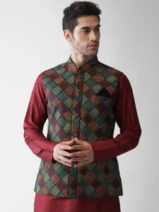 KISAH Men Printed Zari  Regular Fit Nehru Jacket