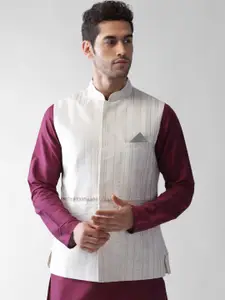 KISAH Men Printed Zari  Regular Fit Nehru Jacket