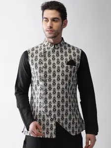KISAH Men Grey  Printed Nehru Jacket