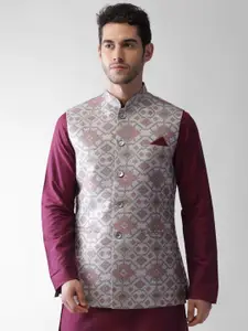 KISAH Men Grey Printed Nehru Jacket