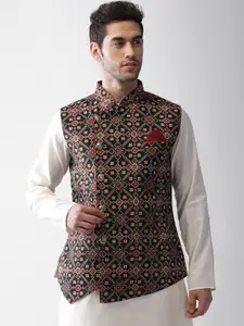 KISAH Men Black Printed Nehru Jacket