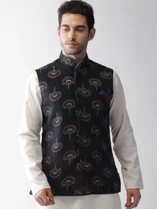 KISAH Men Black Printed Nehru Jacket