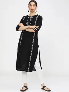 Vishudh Women Black & White Ethnic Motifs Printed Cotton Kurta