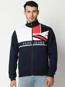 Pepe Jeans Men Navy Blue & White Colourblocked Cotton Sweatshirt