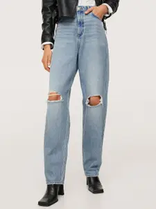 MANGO Women Blue High-Rise Mildly Distressed Jeans