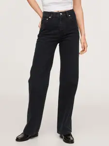 MANGO Women Black Pure Cotton Straight Fit High-Rise Jeans