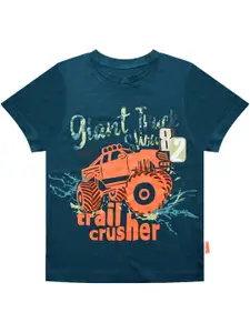 milou Boys Blue & Orange Typography Printed T-shirt