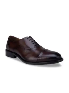 ROSSO BRUNELLO Men Brown Solid Leather Formal Oxfords