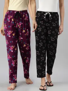 Kryptic Kryptic Women Pack Of 2 Printed Pure Cotton Lounge Pants