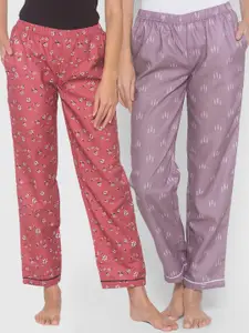 FashionRack Pack of 2 Brown & Purple Printed Lounge Pants
