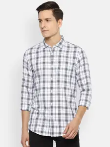 Louis Philippe Jeans Men White Slim Fit Opaque Checked Casual Shirt