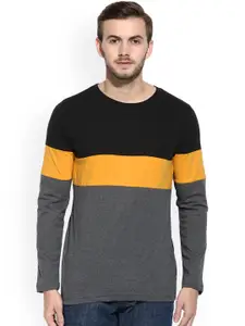 Rigo Men Charcoal Grey & Black Colourblocked Round Neck T-Shirt