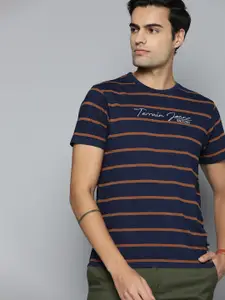 Indian Terrain Striped Indigo Dyed Pure Cotton T-shirt