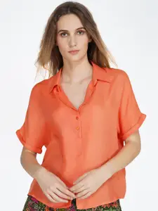 SHAYE Coral Extended Sleeves Shirt Style Top