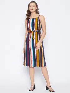 PURYS Multicoloured Striped Crepe A-Line Dress