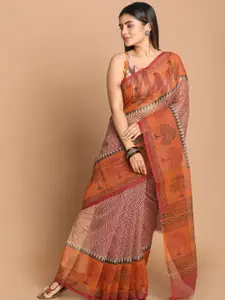 Indethnic Maroon & Rust Ethnic Motifs Printed Saree