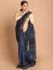 Indethnic Blue Floral Supernet Saree