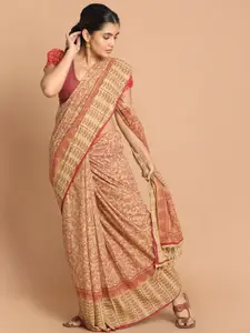 Indethnic Maroon & Cream-Coloured Kalamkari Pure Cotton Saree