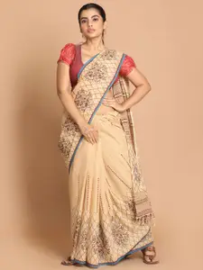 Indethnic Maroon & Cream-Coloured Ethnic Motifs Pure Cotton Saree