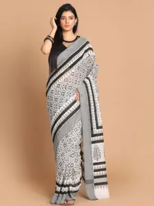 Indethnic Black & White Ethnic Motifs Printed Saree