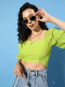 plusS Women Gorgeous Green Solid Cropped Top