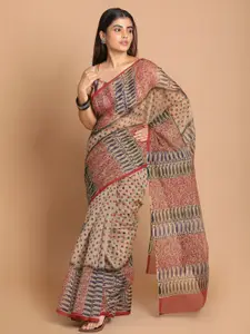 Indethnic Maroon & Beige Supernet Saree