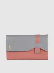 Baggit Women Pink & Grey Colourblocked LWXE PRISLEY M E DIEGO Two Fold Wallet