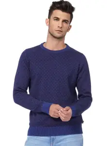 Jack & Jones Men Blue Printed Pullover