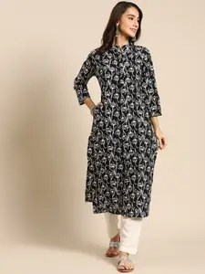 Prakrti Women Black Floral jaal print cotton kurta