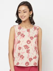 Fabindia Pink & Red Floral Cotton Linen Top