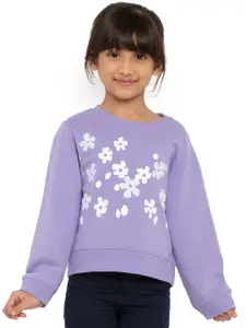 UNDER FOURTEEN ONLY Girls Purple Floral Printed Cotton Sweatshirt