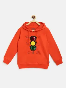 Lil Tomatoes Boys Orange Embroidered Hooded Sweatshirt