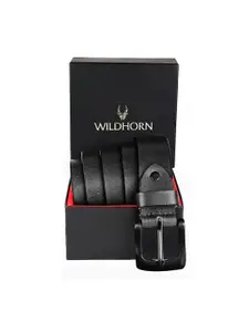 WildHorn Men Black Solid Leather Belt