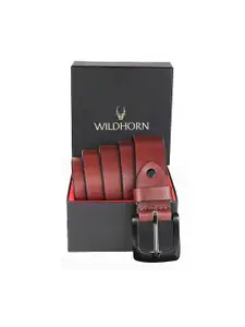 WildHorn Men Maroon Leather Belt
