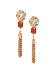 BELLEZIYA Gold-Toned & Red Contemporary Drop Earrings