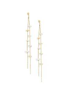 BELLEZIYA Gold-Toned Artificial Stone Studded Contemporary Drop Earrings
