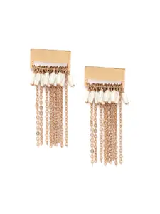 BELLEZIYA Gold-Toned Tasseled Drop Earrings