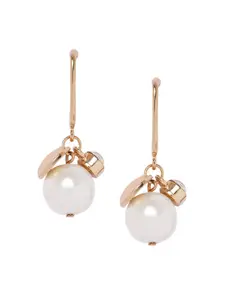 BELLEZIYA Gold-Toned & White Contemporary Drop Earrings