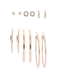 BELLEZIYA Set of 6 Gold-Toned Contemporary Hoop & Stud Earring