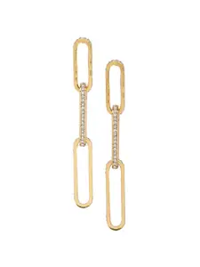 BELLEZIYA Gold-Toned & White Contemporary Drop Earrings