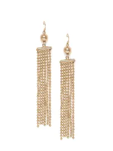 BELLEZIYA Gold-Toned Contemporary Tasselled Drop Earrings