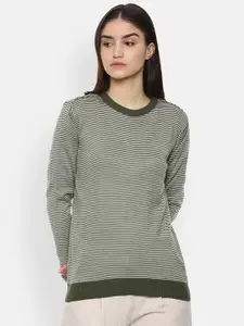 Van Heusen Woman Women Olive Green & Off White Striped Pullover